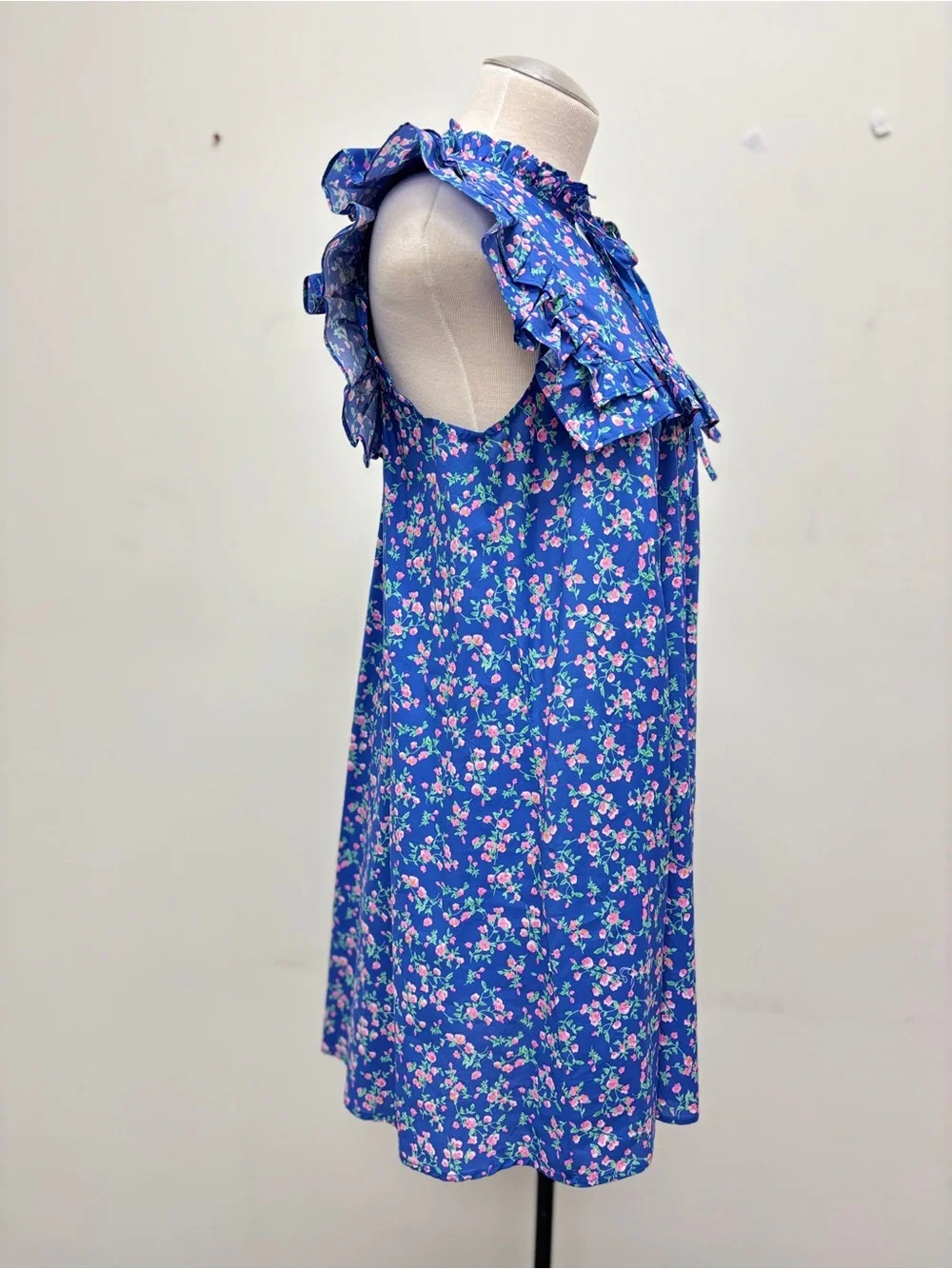 Blue Floral Ruffle Mini Dress - Picture 4 of 4